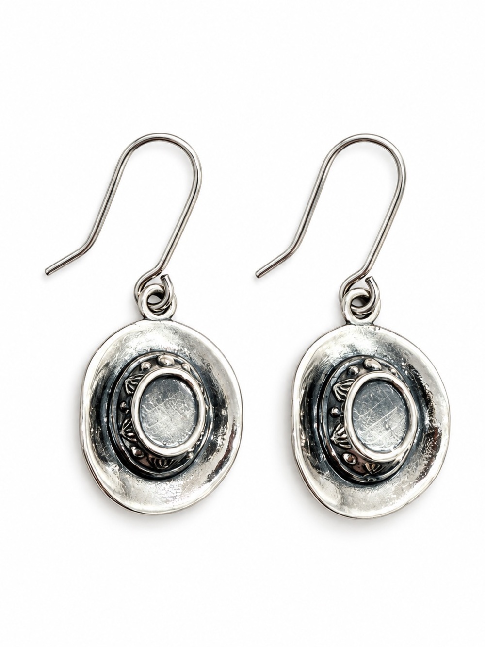 Sterling Silver Oval Drop Earrings - Polished Silver Finish